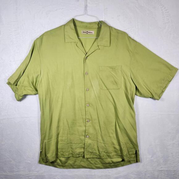 Tommy Bahama Short Sleeve Button‎ Down Shirt Green Silk Mens Size Large - Picture 1 of 7